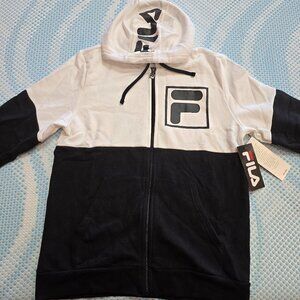 Fila Men's Heritage Black & White Colorblock Zip-Up Hoodie Size Medium